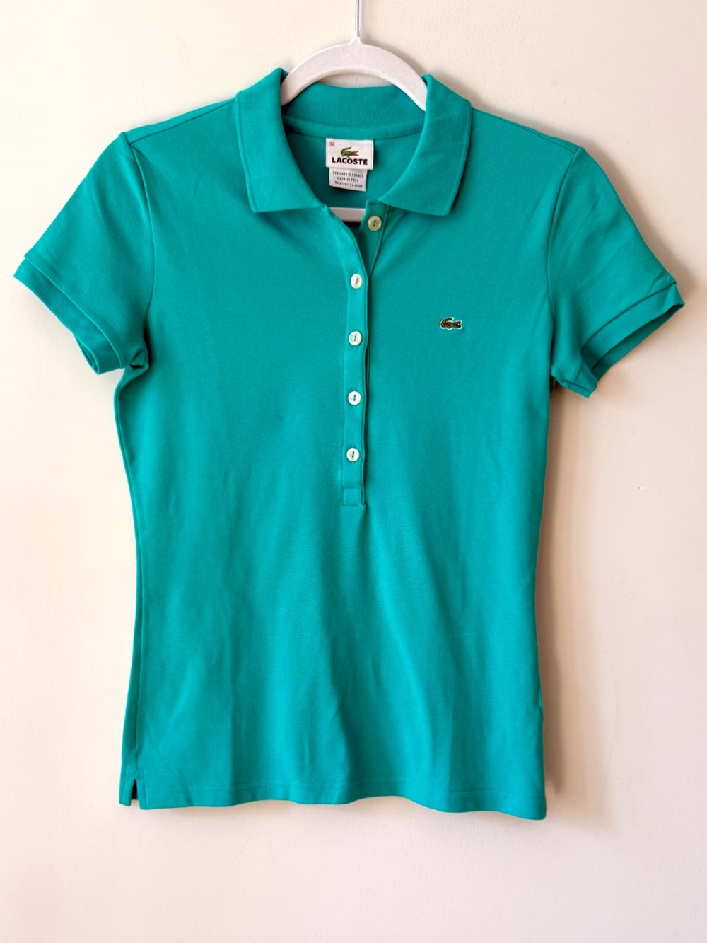 Lacoste Women’s Teal Classic Fit Polo Shirt Size 38